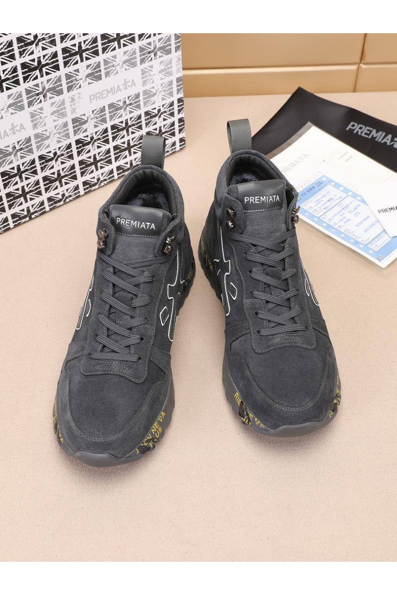 Premiata Замшевые кроссовки с мехом high-top - Grey