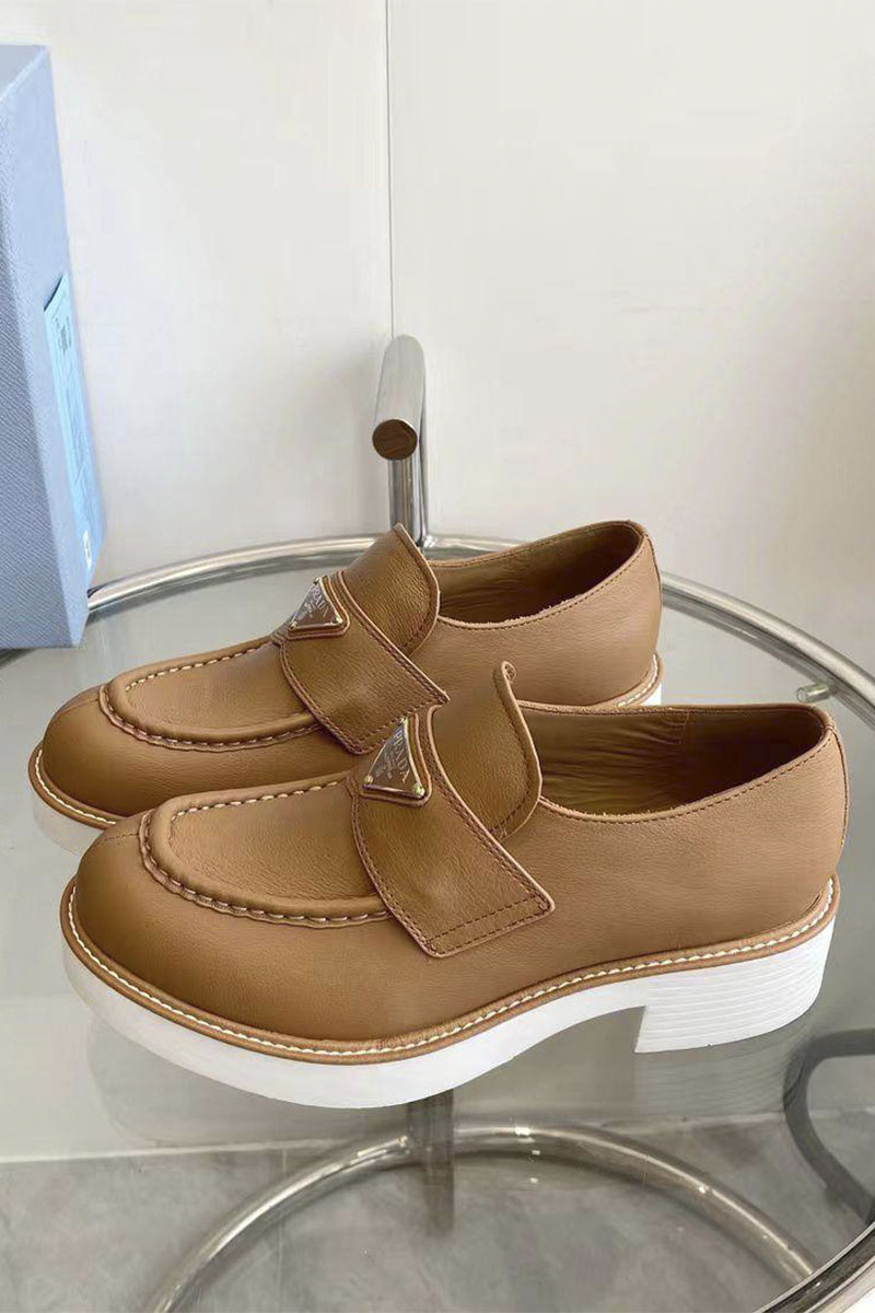 Prada Женские кожаные лоферы Premium - Brown