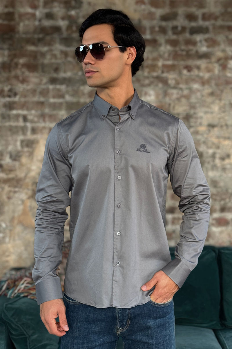Loro Piana Мужская рубашка logo-embroidered - Grey