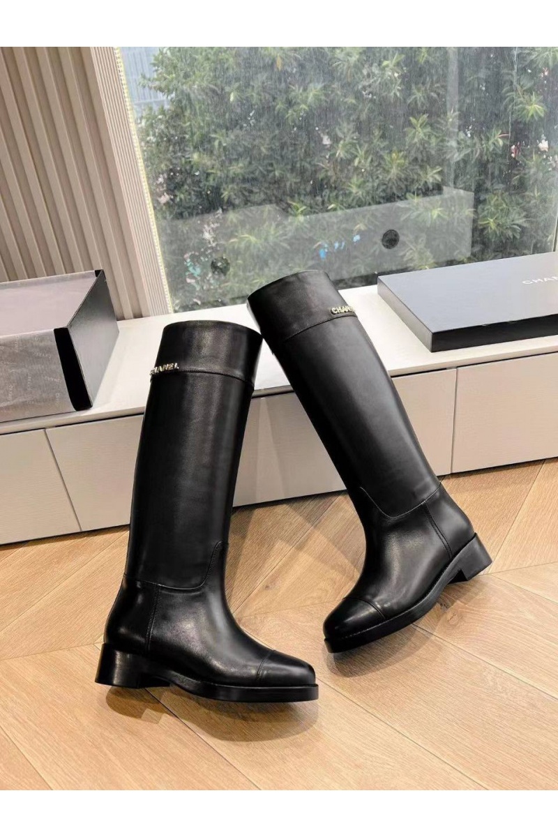 Chаnеl Женские кожаные сапоги Premium - Black
