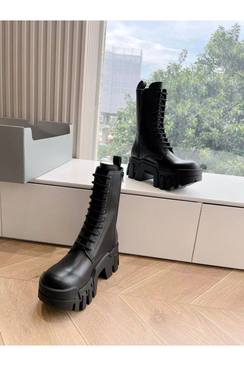 Balenciaga Женские чёрные кожаные ботинки Premium