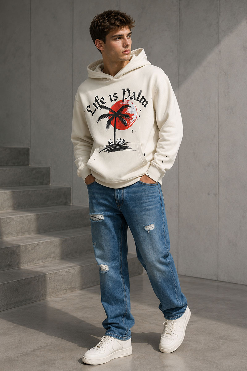 Palm Angels Бежевое оверсайз худи sunset palm 