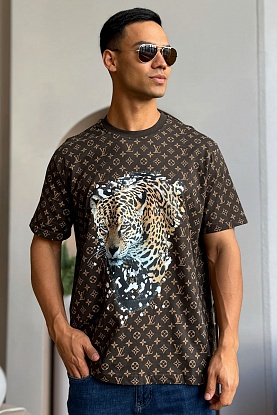 Коричневая оверсайз футболка Monogram All-over Tiger