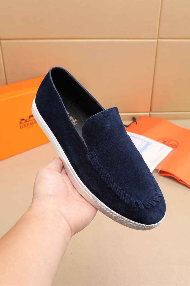 Hermes Мужские замшевые лоферы Julian - Navy