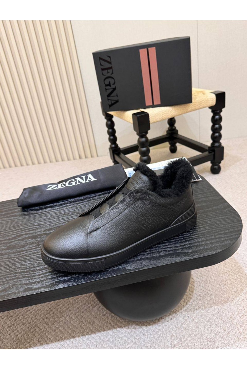 Zegna Кроссовки с мехом Triple Stitch high-top
