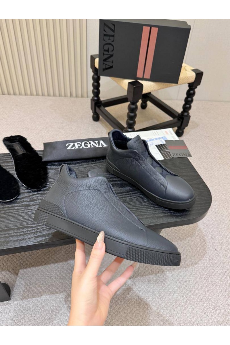 Zegna Кроссовки с мехом Triple Stitch high-top