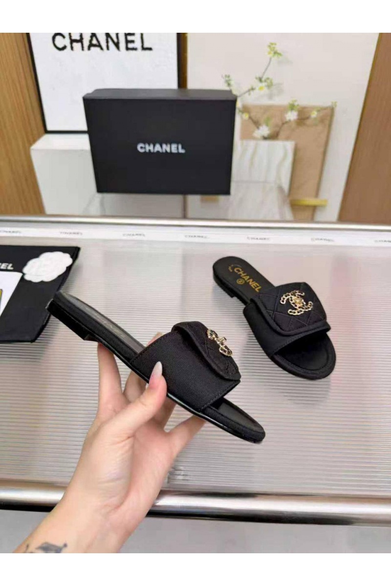 Chаnеl Женские кожаные шлёпанцы premium