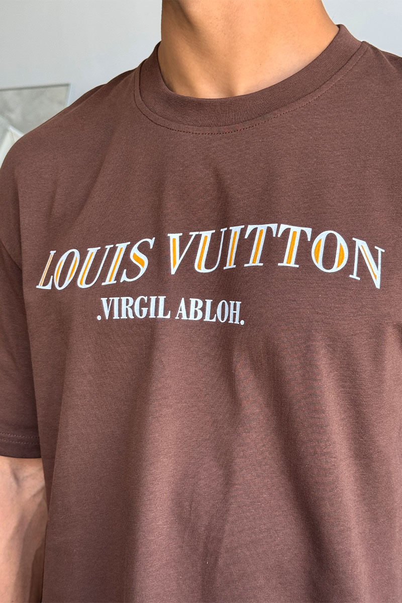 Lоuis Vuittоn Коричневая оверсайз футболка Virgil Abloh