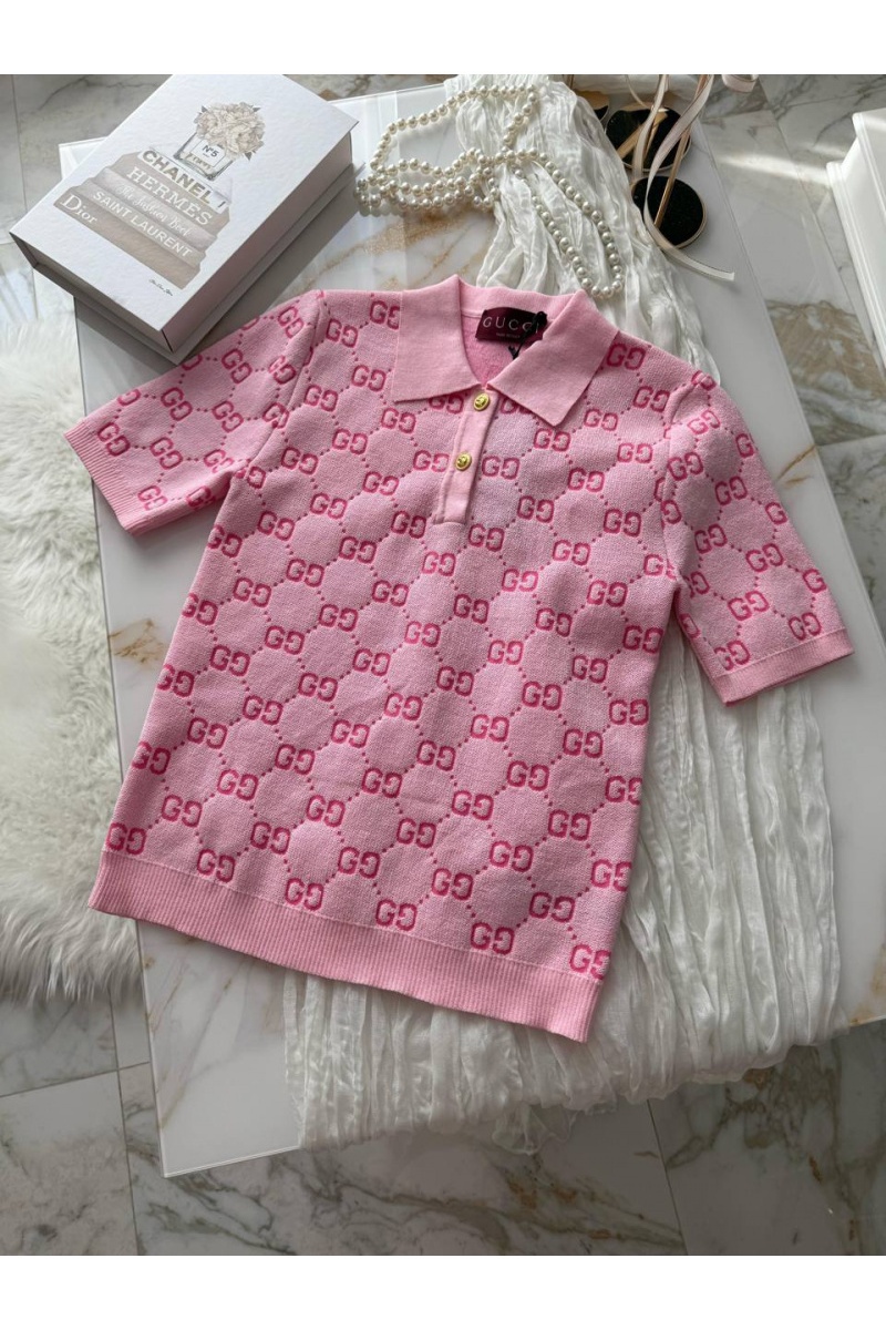 Gucci Розовое женское поло GG monogram-pattern