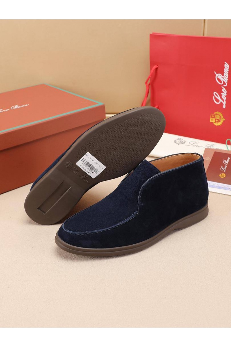 Loro Piana Замшевые лоферы с меховой стелькой Open Walk - Navy
