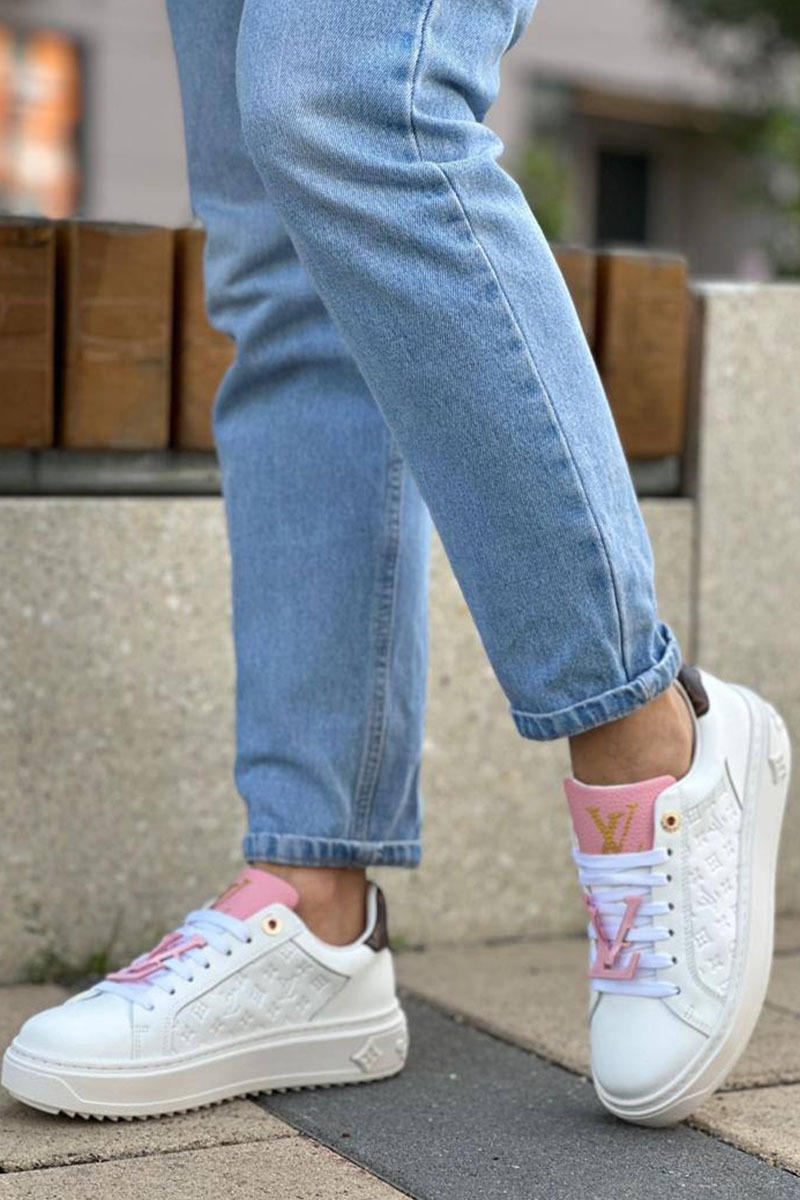 Lоuis Vuittоn Женские кожаные кроссовки Time Out - White / Pink
