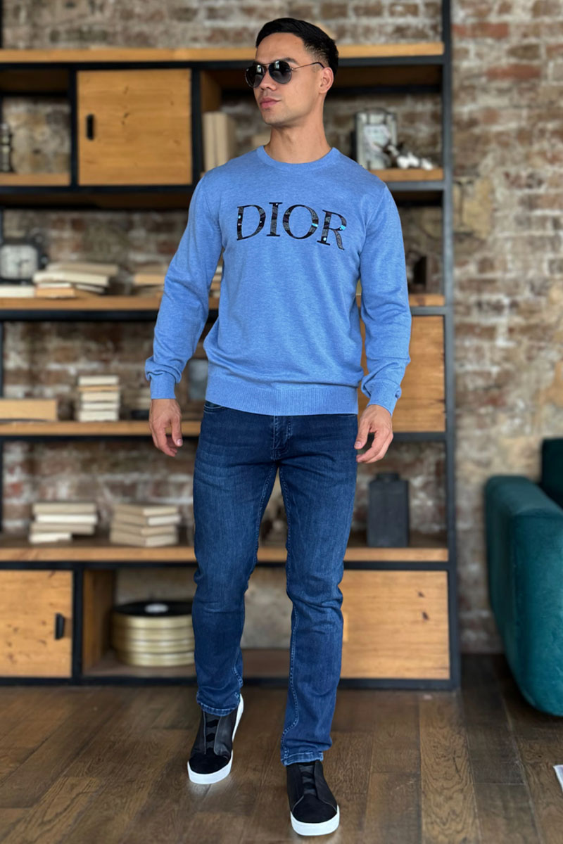 Dior Мужская синяя кофта logo-embroidered