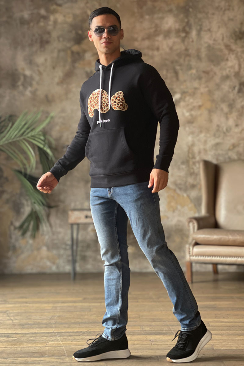 Palm Angels Мужское худи Leopard Teddy Bear - Black