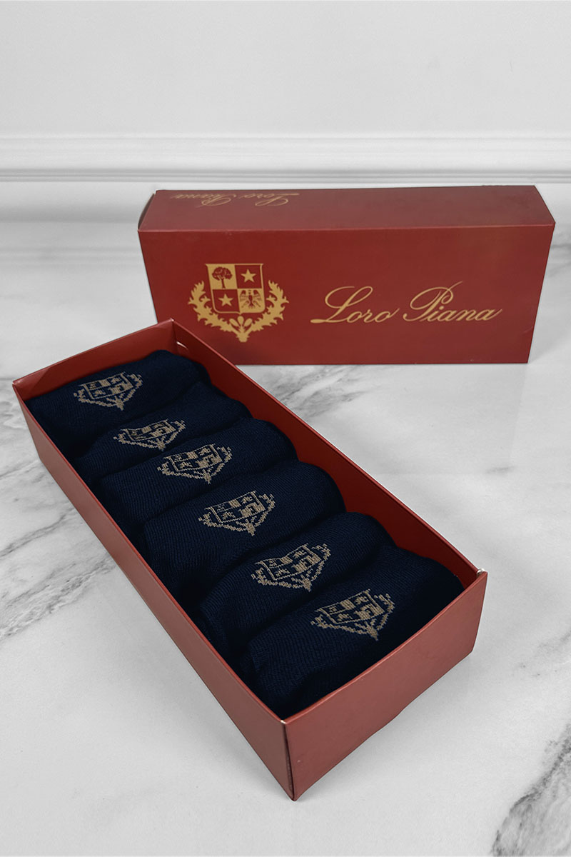 Loro Piana Комплект тёмно-синих носков brown logo
