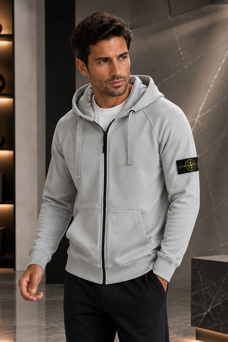Stone Island Серая кофта на молнии compass-patch