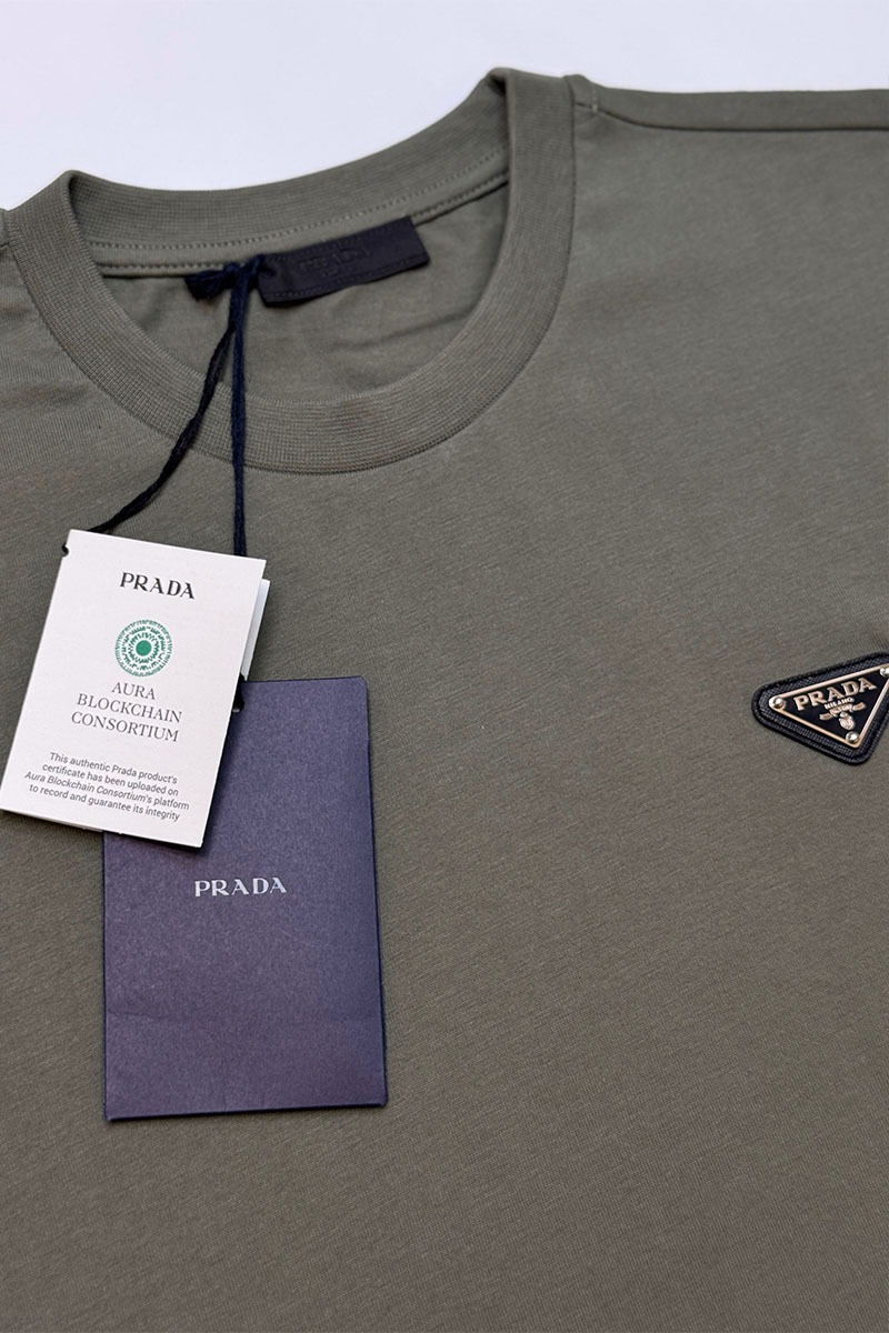 Prada Мужская футболка logo-plaque - Khaki