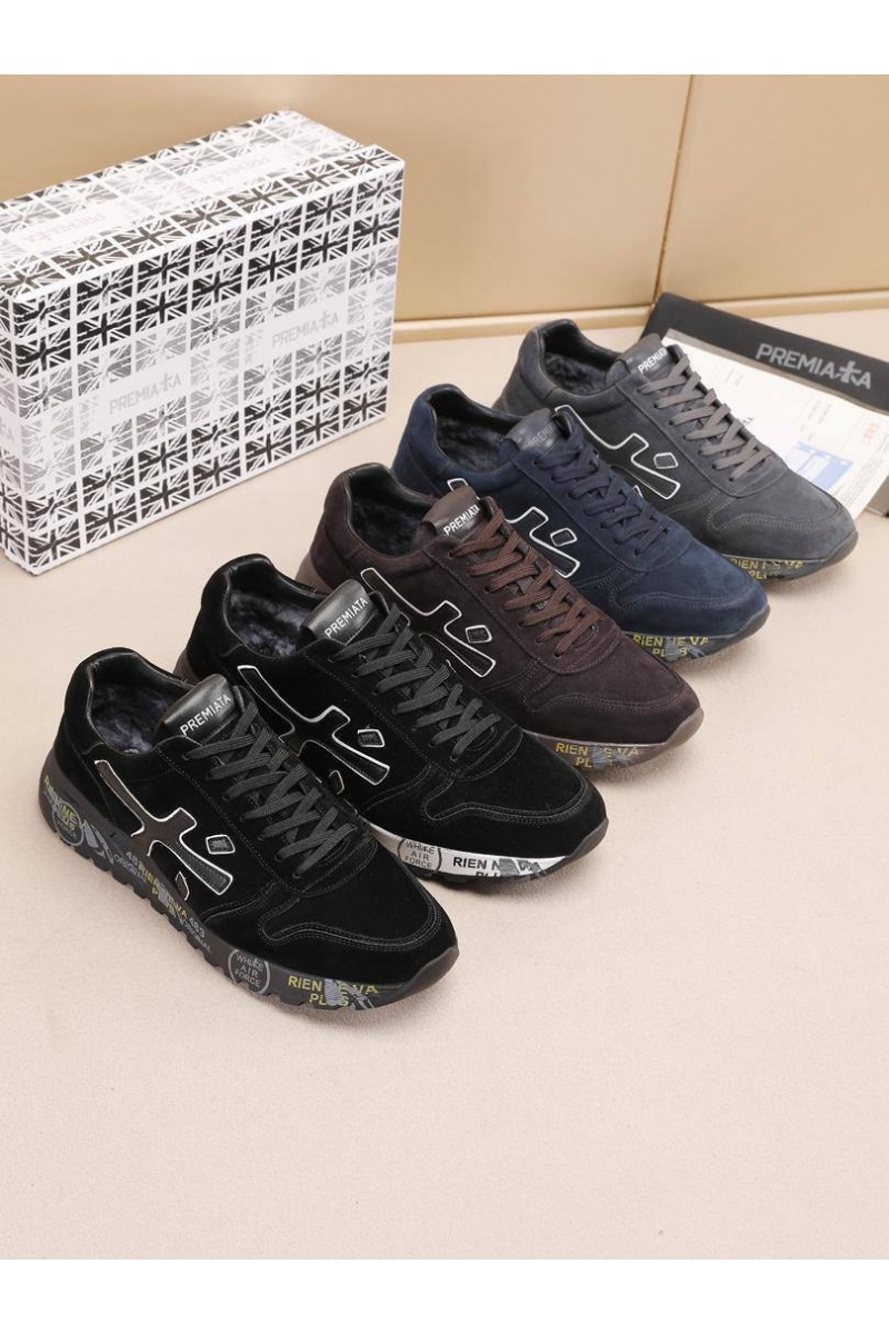 Premiata Замшевые кроссовки с мехом low-top - Navy
