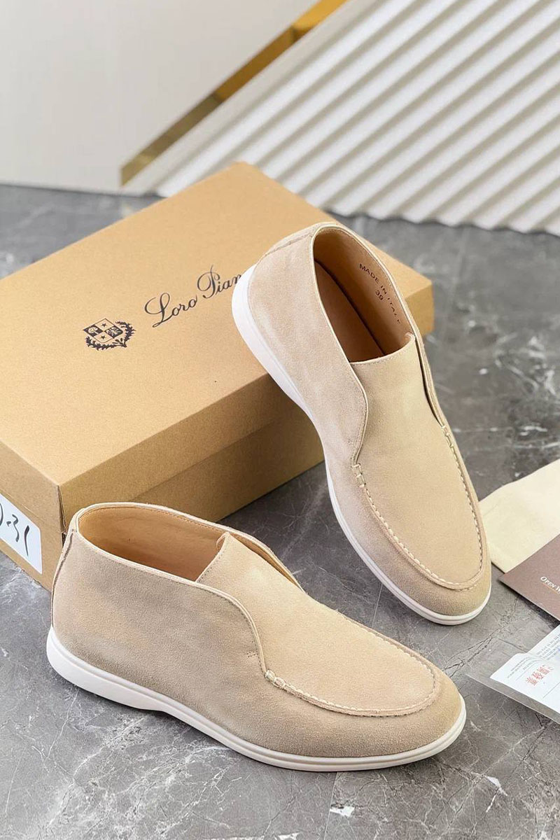Loro Piana Замшевые лоферы с меховой стелькой Open Walk - Beige
