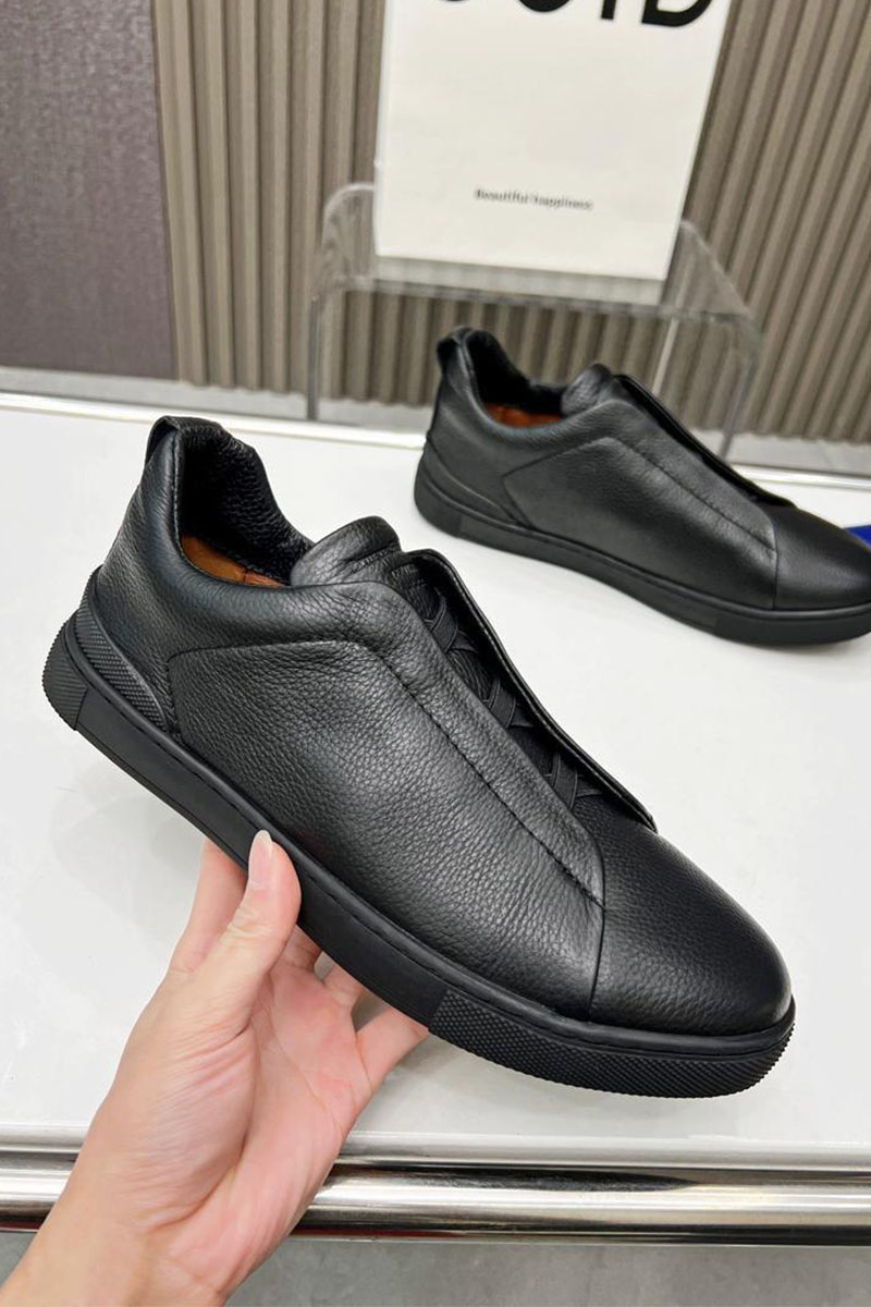 Zegna Чёрные кожаные кроссовки