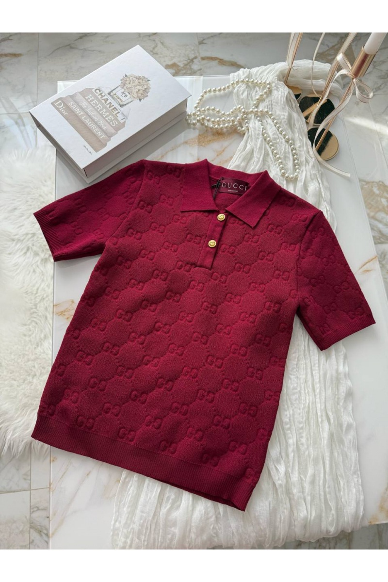 Gucci Бордовое женское поло GG monogram-pattern