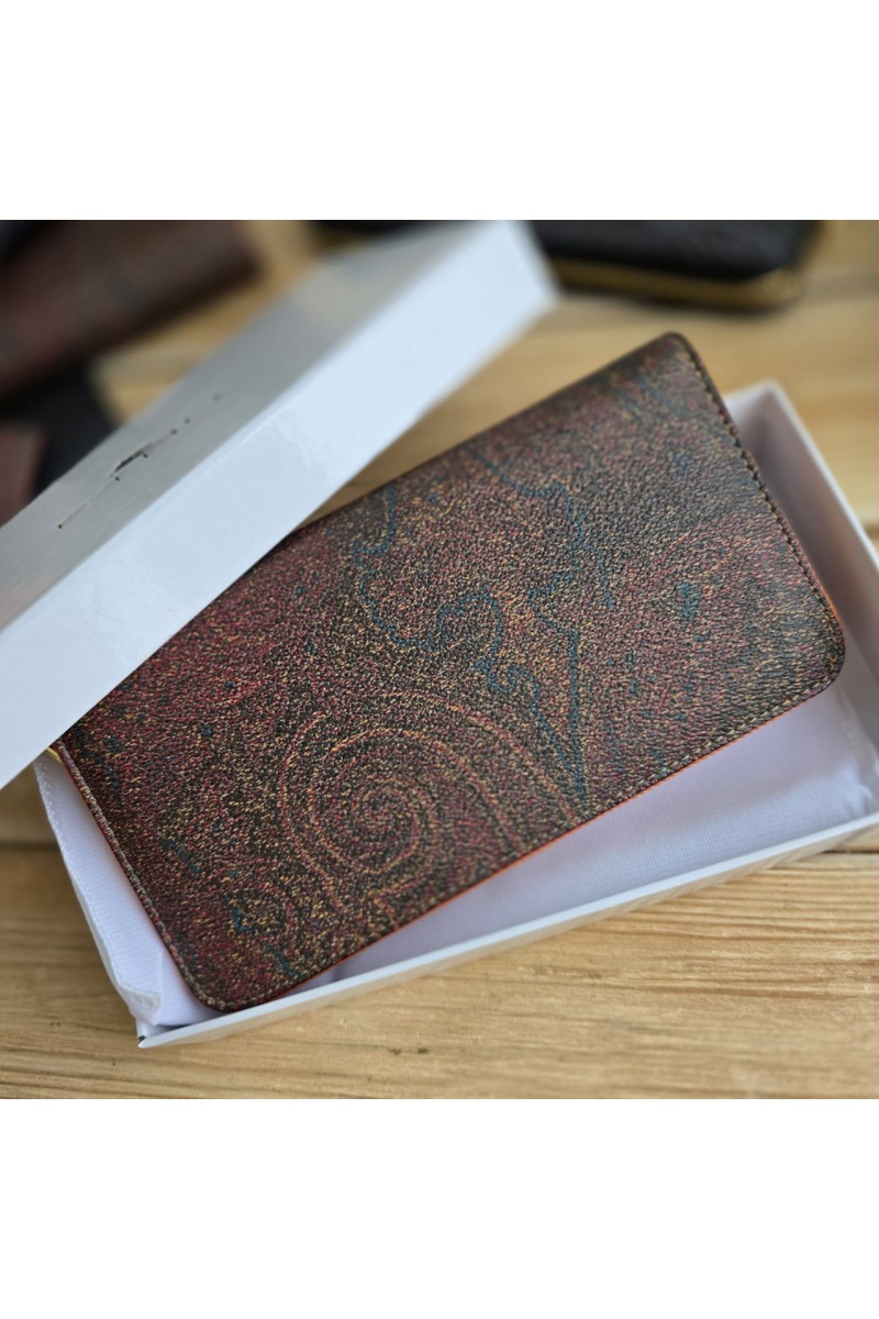 Etro Кожаное портмоне с узором пейсли 19x10 см
