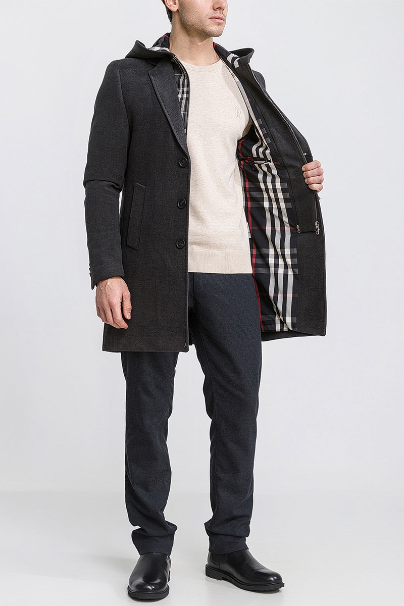 Burberry Тёмно-серое пальто London England logo-embroidered