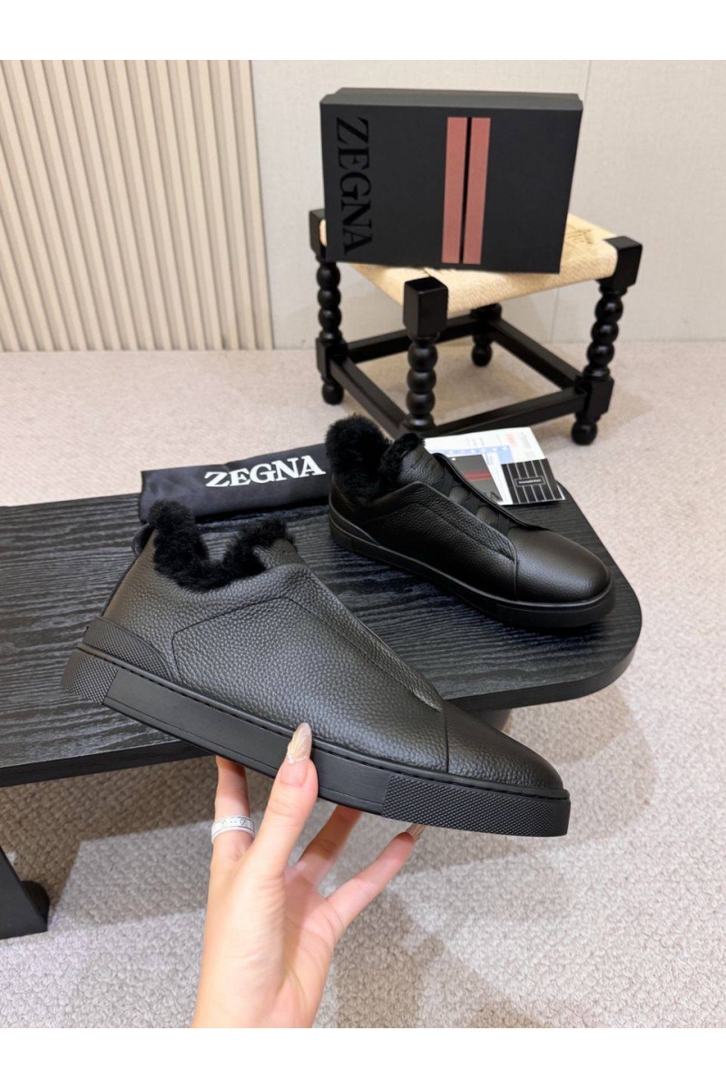 Zegna Кроссовки с мехом Triple Stitch high-top