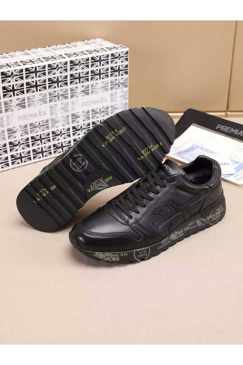 Premiata Кожаные кроссовки с мехом low-top - Black