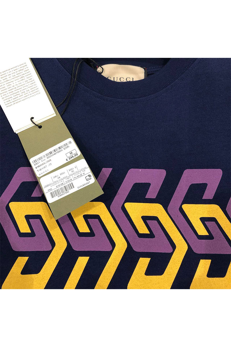 Gucci Синяя оверсайз футболка mirror-logo