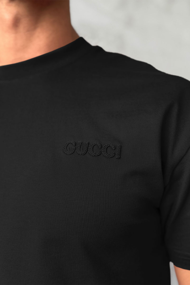 Gucci Мужская чёрная футболка logo-embroidered 