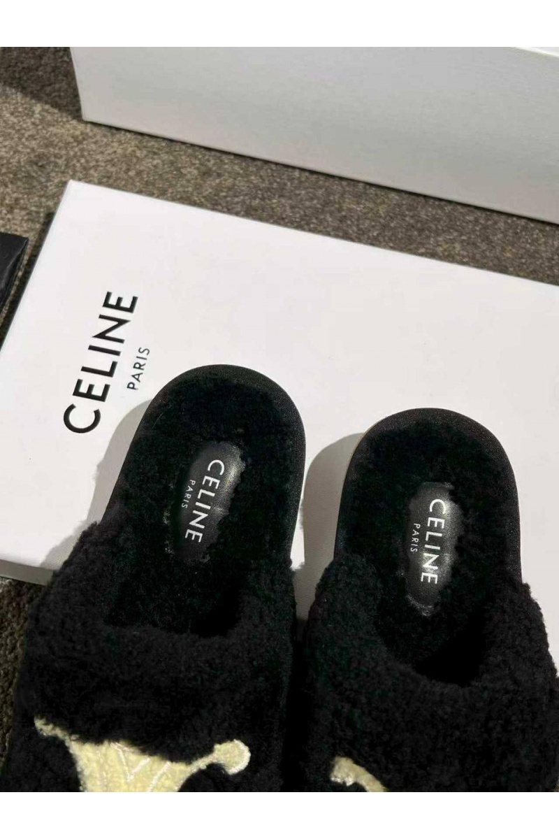 Celine Женские меховые шлёпанцы Triomphe premium