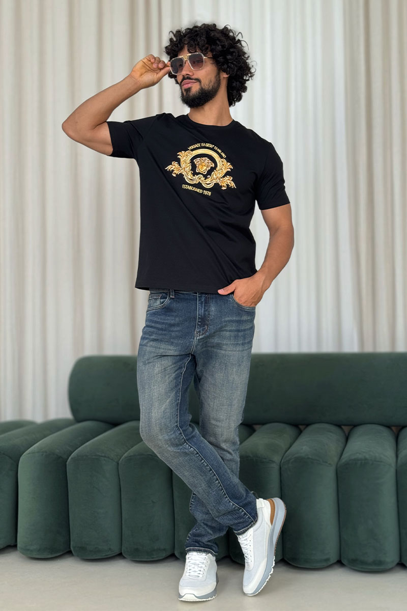 Versace Чёрная футболка Coupe Blason embroidered