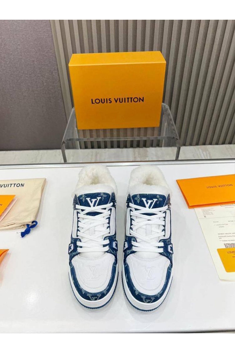 Lоuis Vuittоn Кожаные кроссовки с мехом Trainer Premium - White / Blue