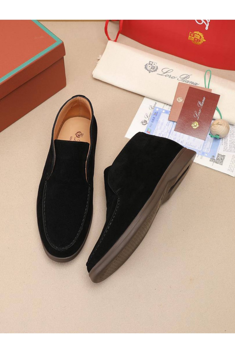 Loro Piana Замшевые лоферы с меховой стелькой Open Walk - Black