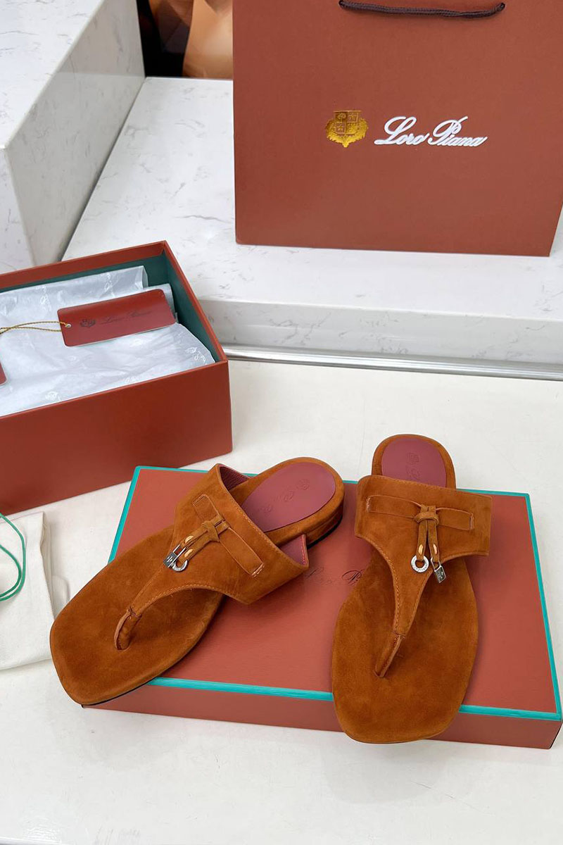 Loro Piana Женские замшевые шлёпанцы Premium - Brown