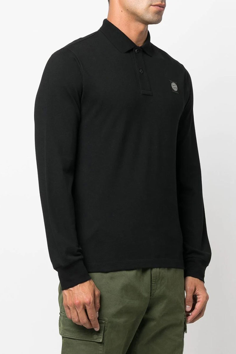 Stone Island Поло с длинным рукавом logo-patch - Black