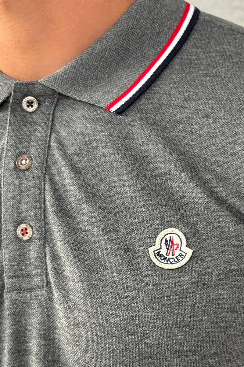 Moncler Серое поло с длинным рукавом logo-patch