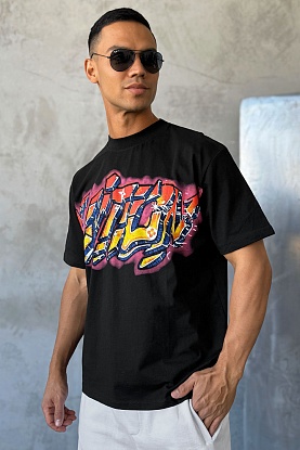 Брендовая мужская футболка graffiti print - Black