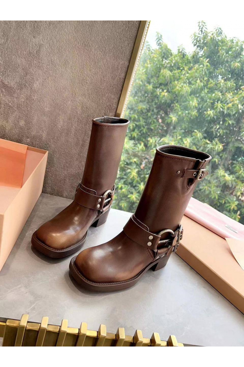 MIU MIU Женские кожаные сапоги  Ankle Premium