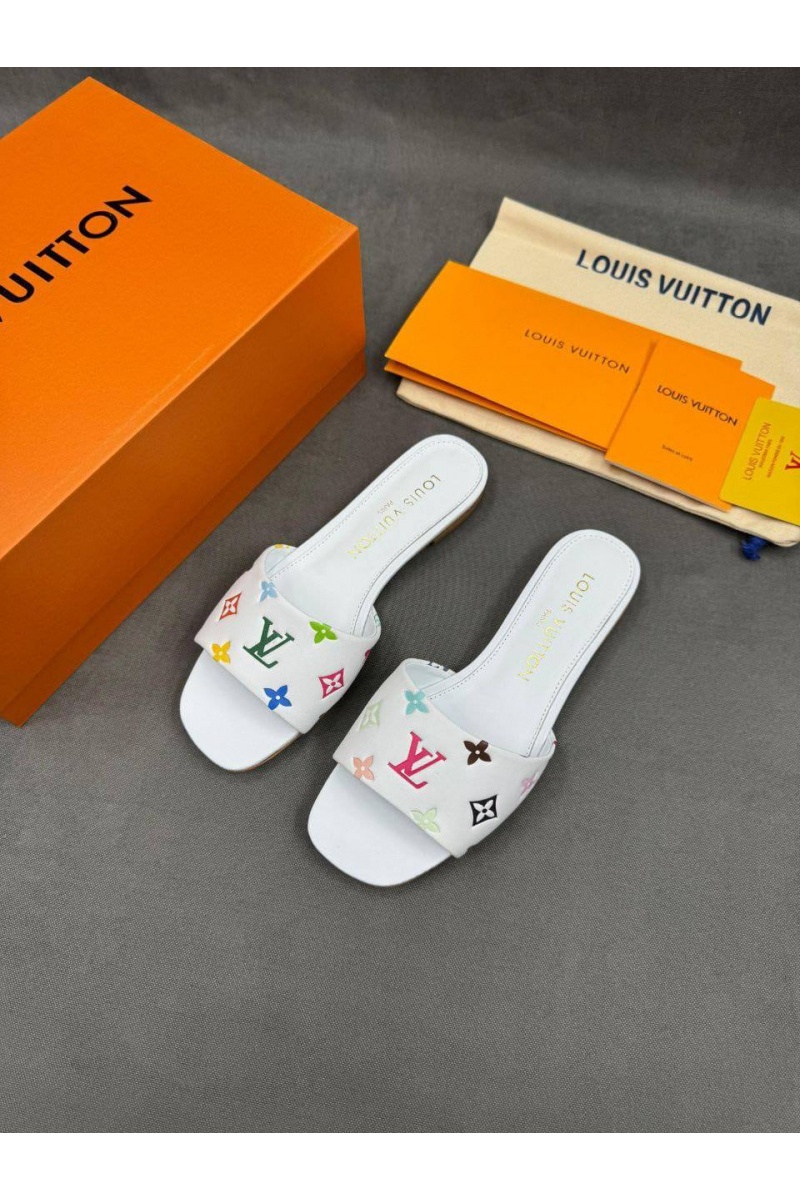 Lоuis Vuittоn Женские кожаные шлёпанцы Takashi Murakami Multicolore premium