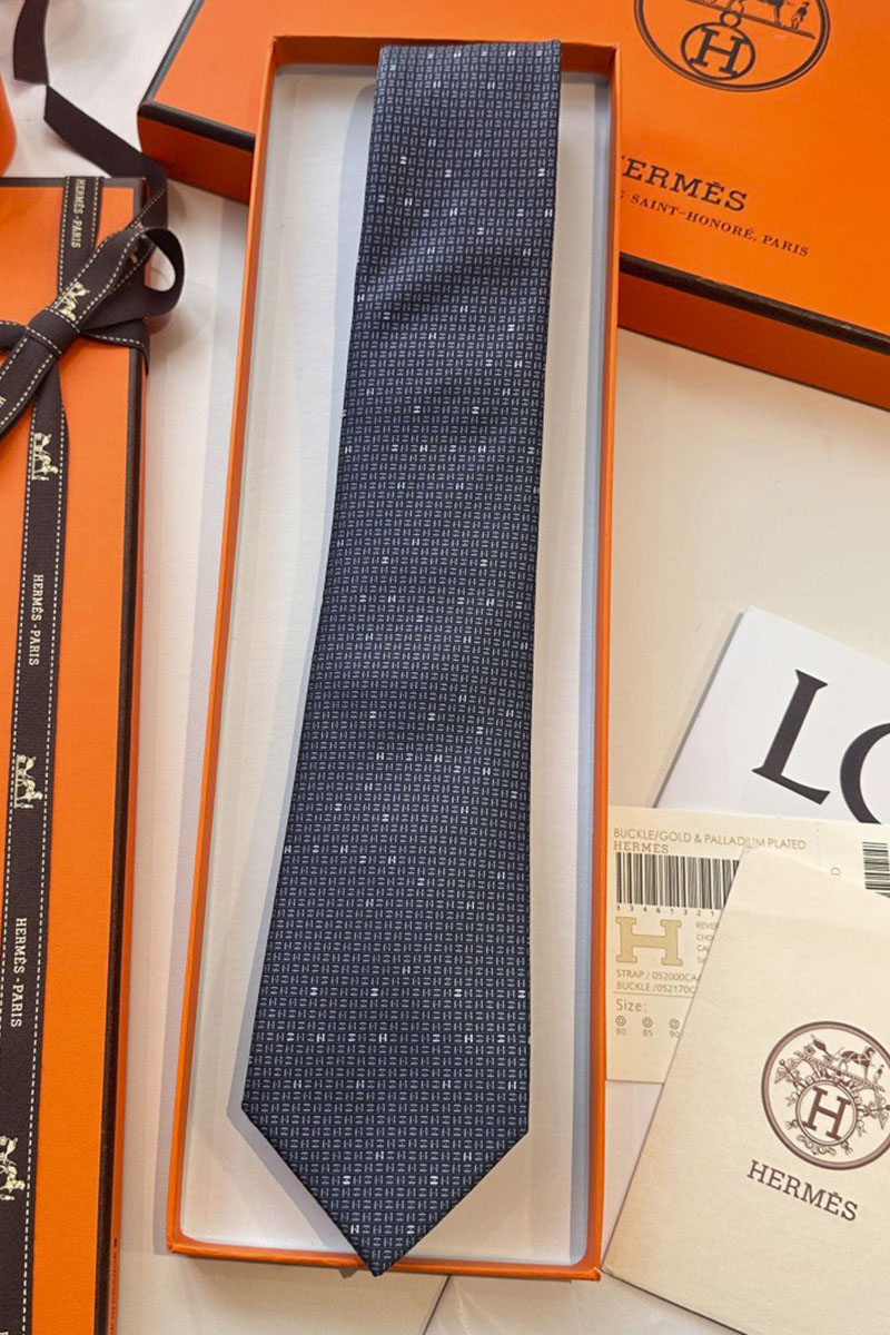 Hermes Галстук geometric logo-print premium - Navy