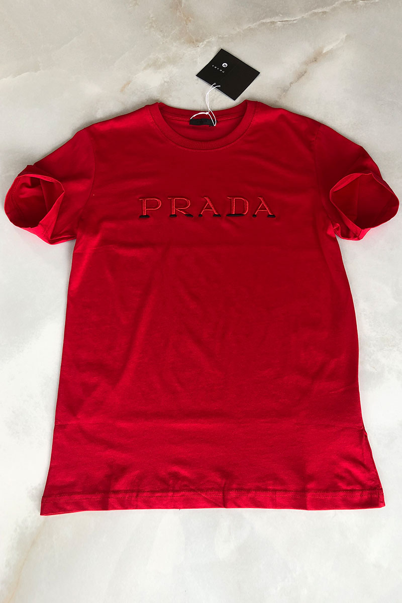 Prada Красная мужская футболка embroidered logo