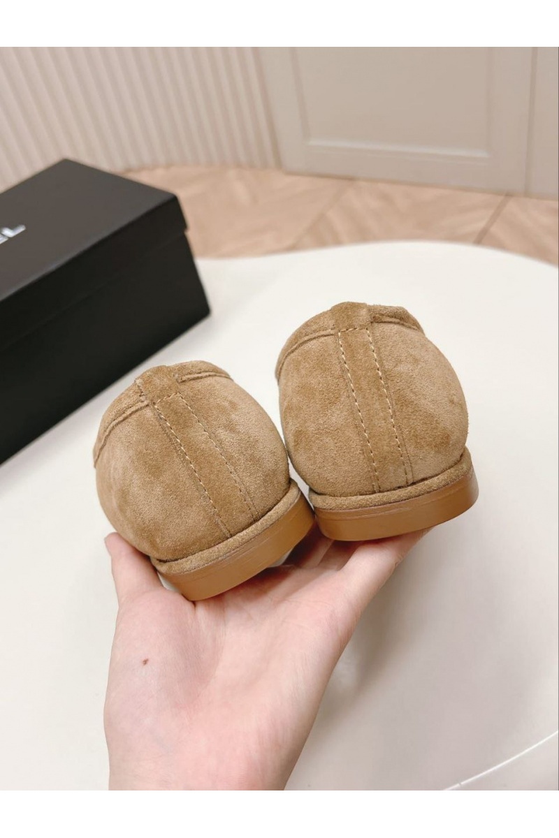 Chаnеl Женские замшевые лоферы с мехом Premium - Chestnut