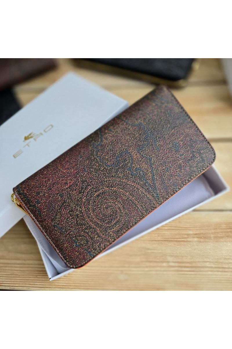 Etro Кожаное портмоне с узором пейсли 19x10 см