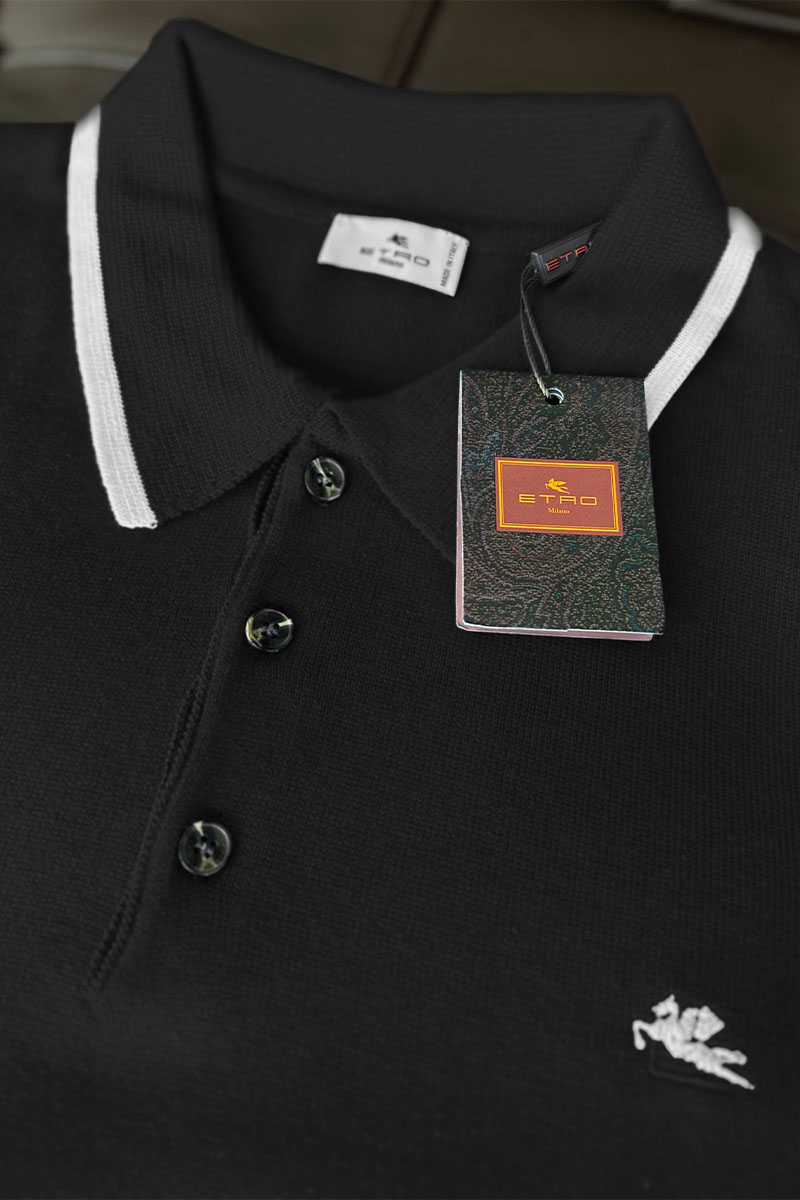 Etro Поло с длинным рукавом Pegaso logo - Black 