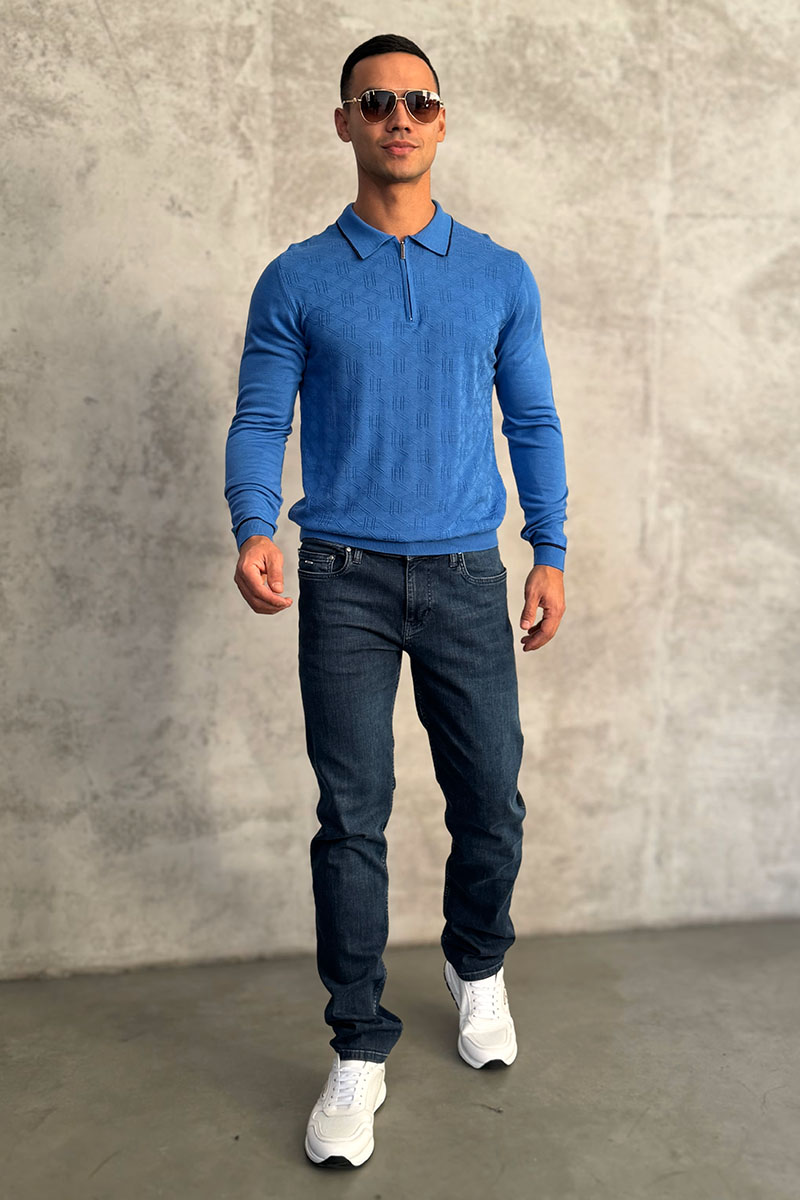 Stеfаnо Riссi Синее поло с длинным рукавом zip-up