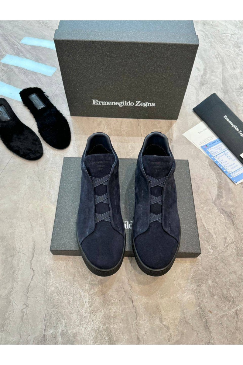 Zegna Кроссовки с мехом Triple Stitch - Navy