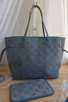 Джинсовая сумка Neverfull 32x28 см - Blue
