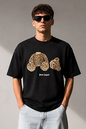 Чёрная оверсайз футболка Leopard Bear