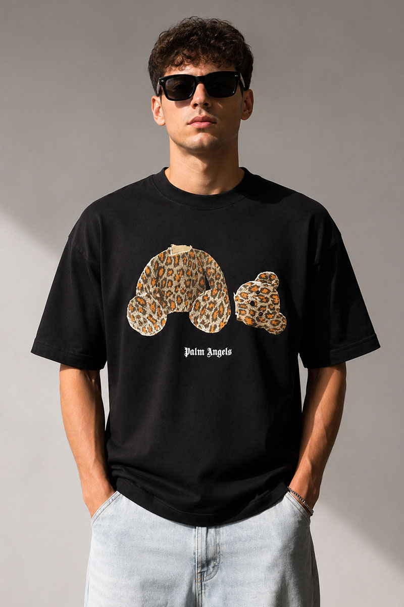 Palm Angels Чёрная оверсайз футболка Leopard Bear